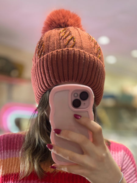 Sparkle Bobble Hat | Burnt Orange