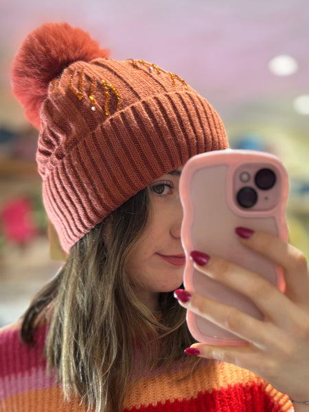 Sparkle Bobble Hat | Burnt Orange