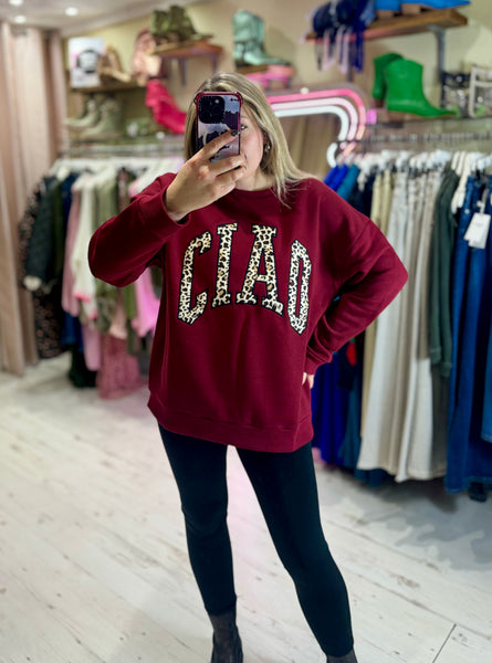 Ciao Oversized Crew Neck Sweatshirt | Burgundy