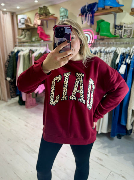 Ciao Oversized Crew Neck Sweatshirt | Burgundy