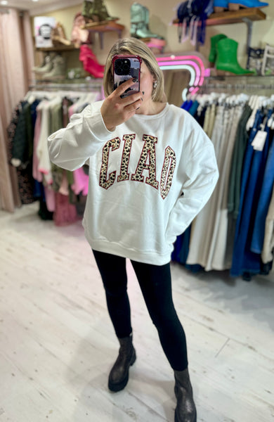 Ciao Oversized Crew Neck Sweatshirt | White