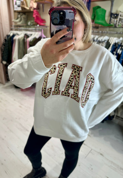 Ciao Oversized Crew Neck Sweatshirt | White