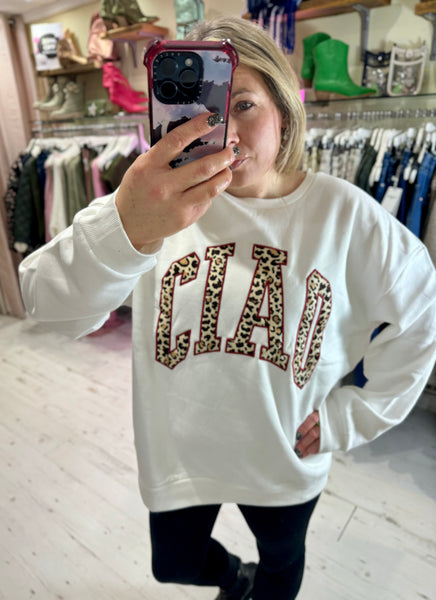 Ciao Oversized Crew Neck Sweatshirt | White