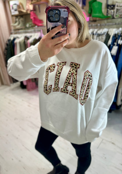 Ciao Oversized Crew Neck Sweatshirt | White