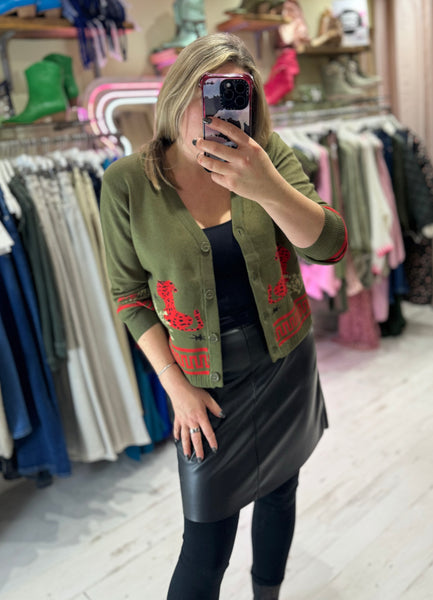 Azalea Cheetah Cardigan | Olive Green