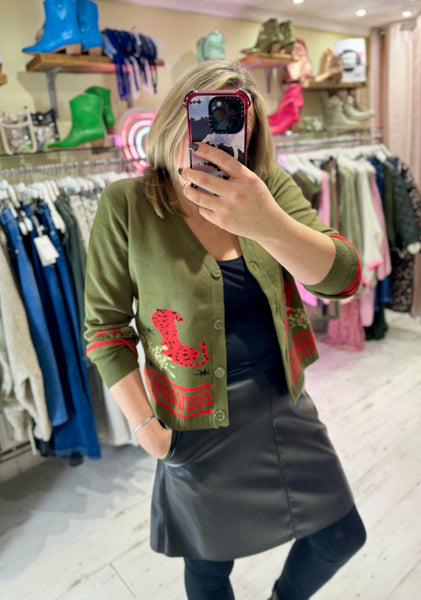 Azalea Cheetah Cardigan | Olive Green