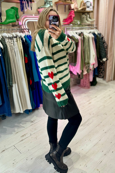 'She Wears Her Heart On Her Sleeve' Stripe Sweater | Green/Cream