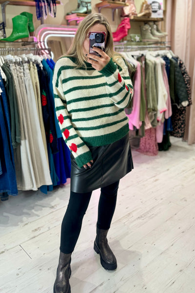 'She Wears Her Heart On Her Sleeve' Stripe Sweater | Green/Cream