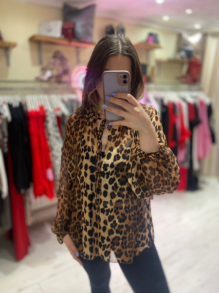 Animal Print Tie-Up Blouse