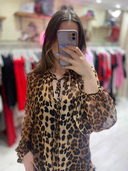 Animal Print Tie-Up Blouse