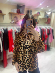 Animal Print Tie-Up Blouse