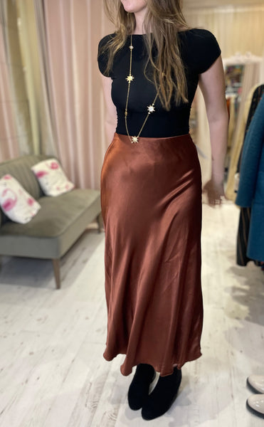 Aurora Satin Skirt | Bronze