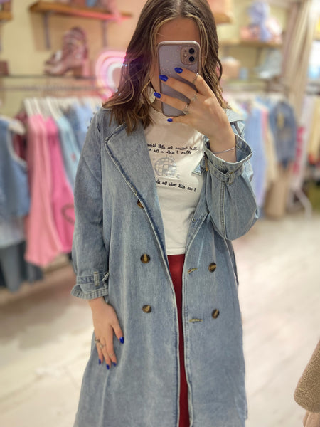 Light-wash Denim Trench Coat