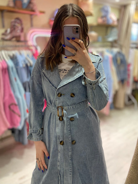 Light-wash Denim Trench Coat