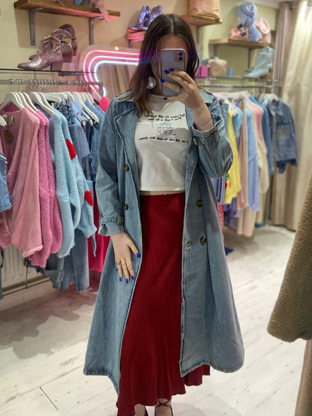 Light-wash Denim Trench Coat