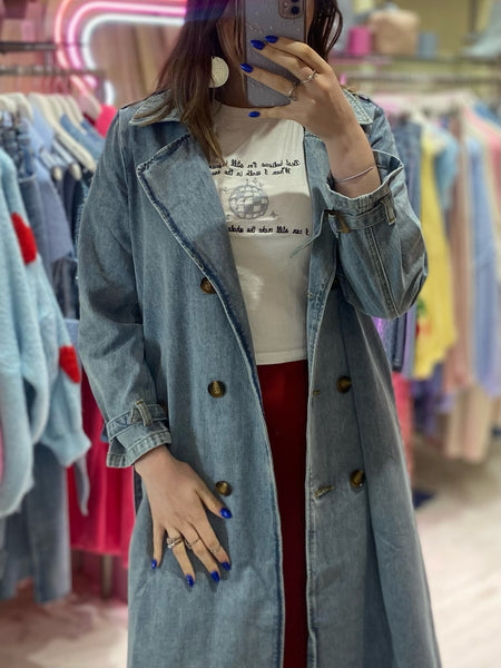 Light-wash Denim Trench Coat