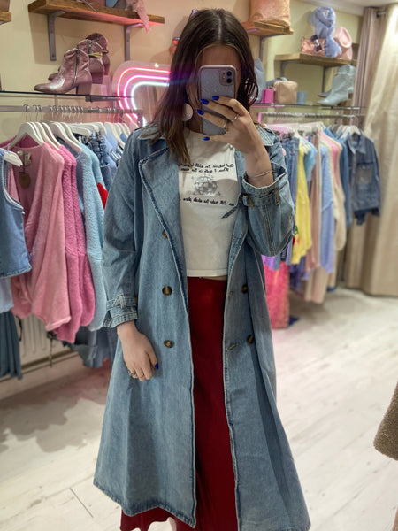 Light-wash Denim Trench Coat