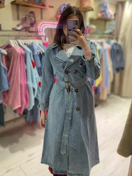 Light-wash Denim Trench Coat