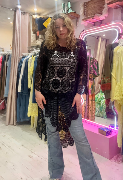 Crochet High/Low Top or Cover-up | Black
