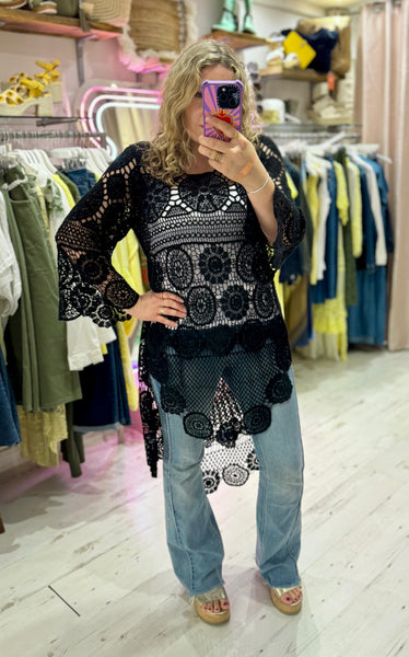 Crochet High/Low Top or Cover-up | Black