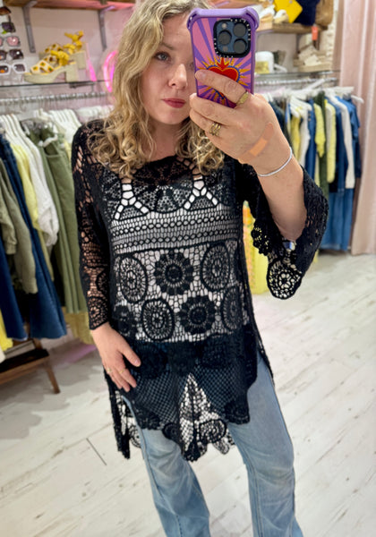 Crochet High/Low Top or Cover-up | Black