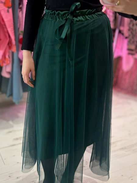 Lisa Tulle Flared Midi Skirt | Emerald Green