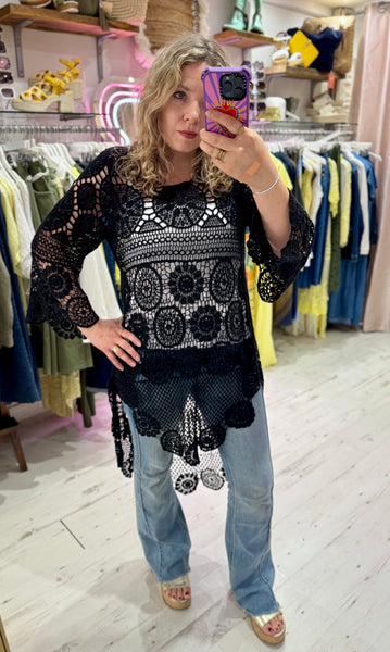 Crochet High/Low Top or Cover-up | Black