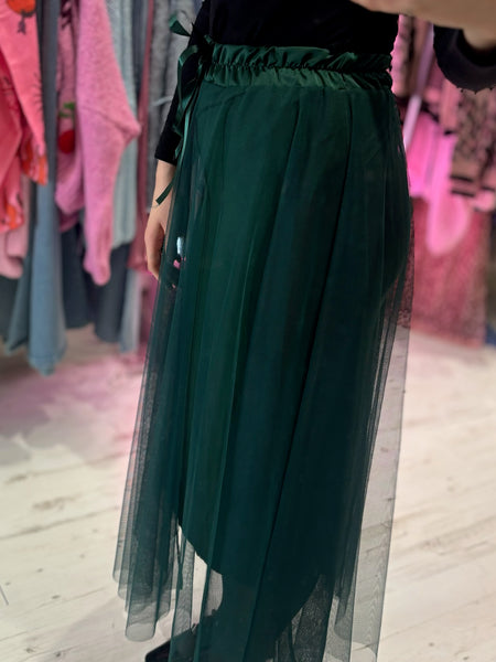 Lisa Tulle Flared Midi Skirt | Emerald Green