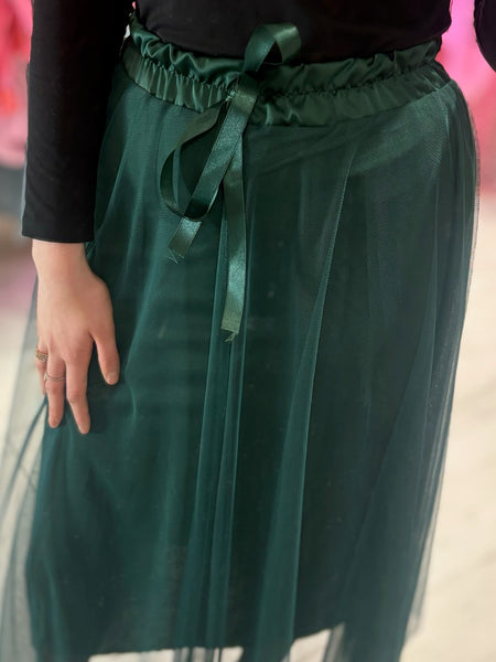 Lisa Tulle Flared Midi Skirt | Emerald Green