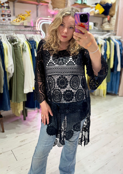 Crochet High/Low Top or Cover-up | Black