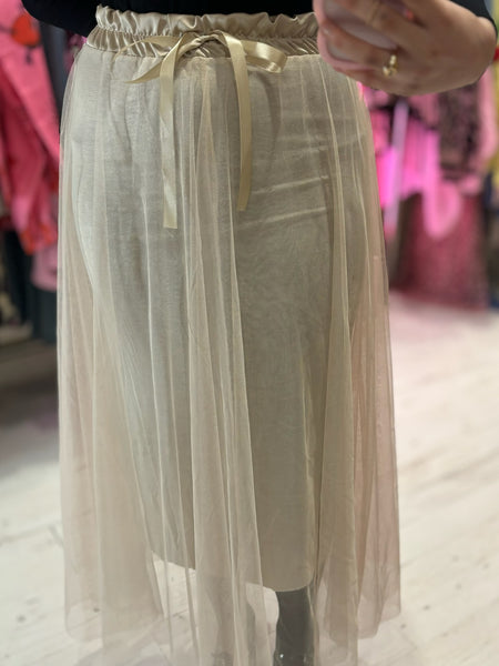 Lisa Tulle Flared Midi Skirt | Champagne