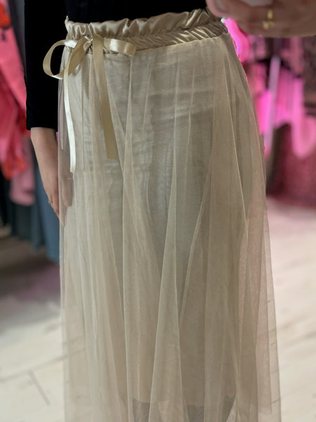 Lisa Tulle Flared Midi Skirt | Champagne