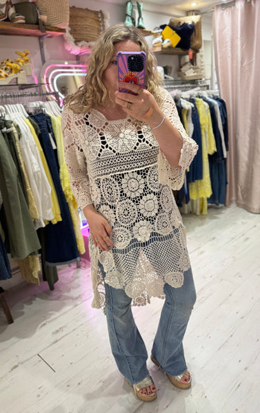 Crochet High/Low Top or Cover-up | Cream