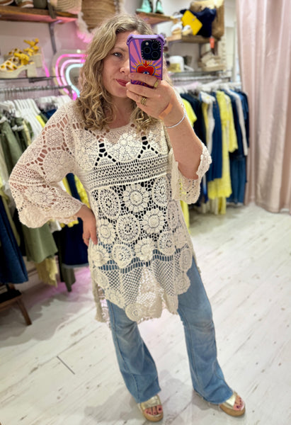 Crochet High/Low Top or Cover-up | Cream