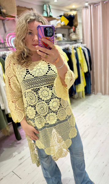 Crochet High/Low Top or Cover-up | Lemon Yellow