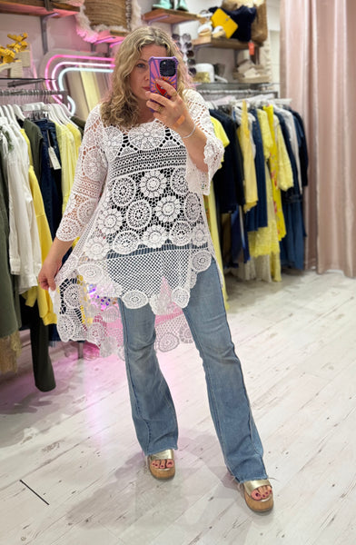 Crochet High/Low Top or Cover-up | White