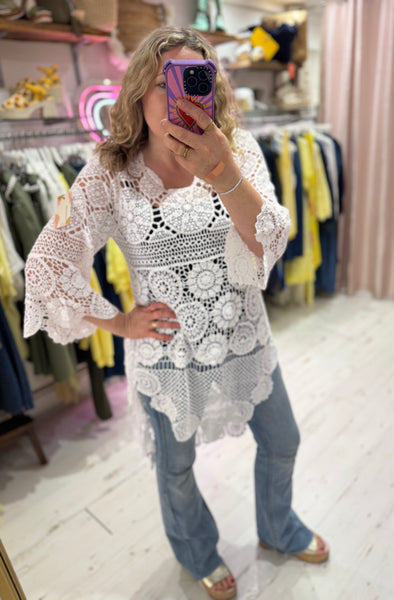 Crochet High/Low Top or Cover-up | White