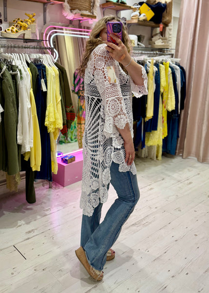 Crochet High/Low Top or Cover-up | White