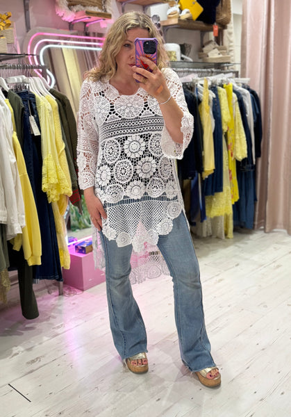 Crochet High/Low Top or Cover-up | White