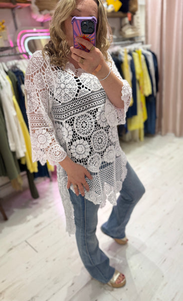 Crochet High/Low Top or Cover-up | White