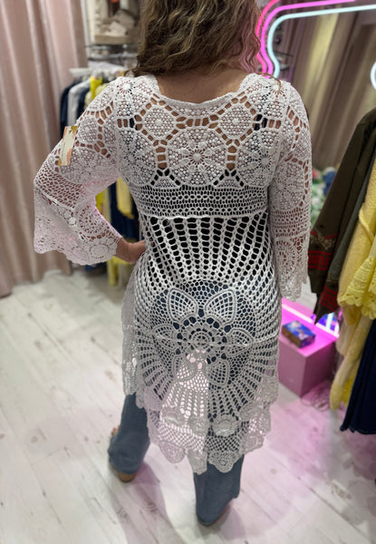 Crochet High/Low Top or Cover-up | White
