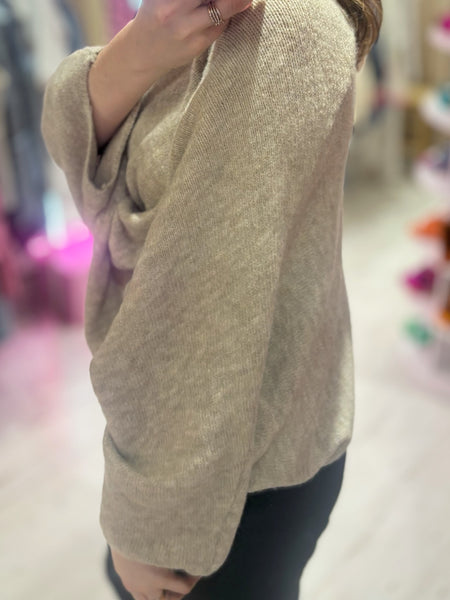 Twist Front Knitted Jumper | Beige