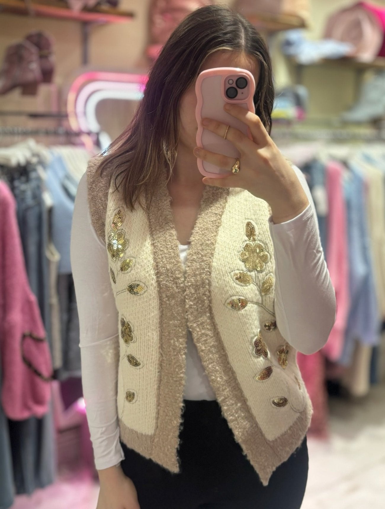 Knitted Sequin Waistcoat | Beige