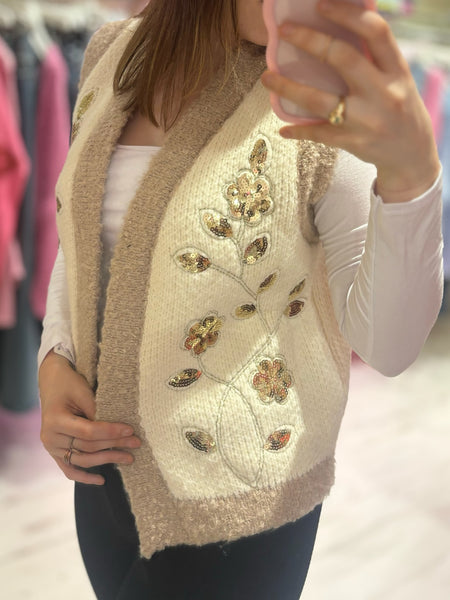 Knitted Sequin Waistcoat | Beige