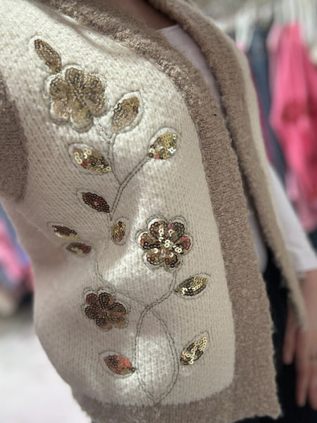 Knitted Sequin Waistcoat | Beige