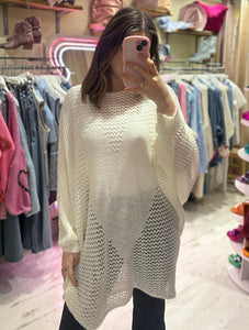 Knitted Heart Oversized Jumper | White