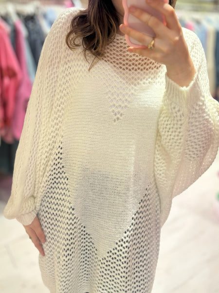 Knitted Heart Oversized Jumper | White