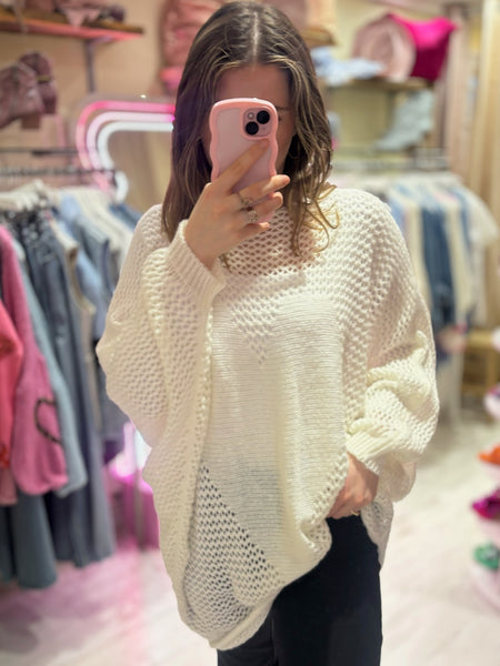 Knitted Heart Oversized Jumper | White