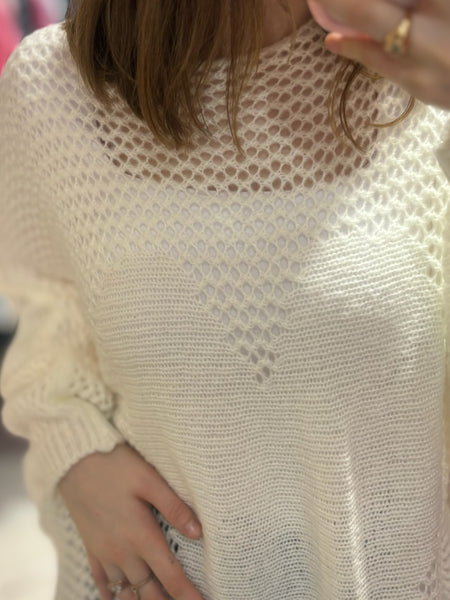 Knitted Heart Oversized Jumper | White