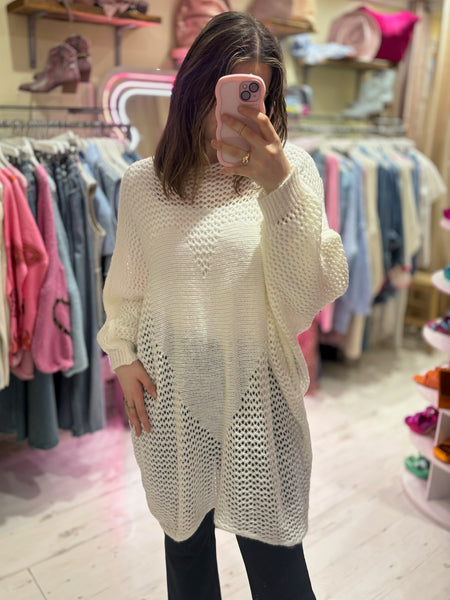 Knitted Heart Oversized Jumper | White